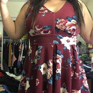 Wine red floral dress